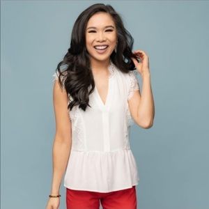 Gibson Motherchic Lace Trim Peplum Top